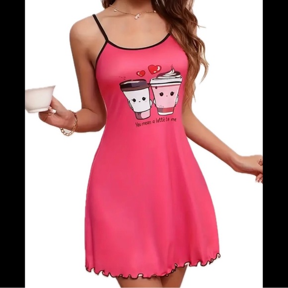 Hot Pink & Black, Coffee Animated, Night Slip - Picture 2 of 5